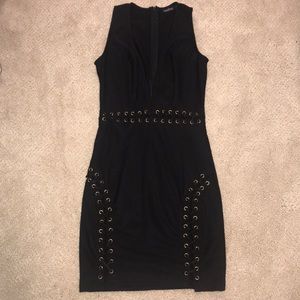 Boohoo Black deep v fitted dress